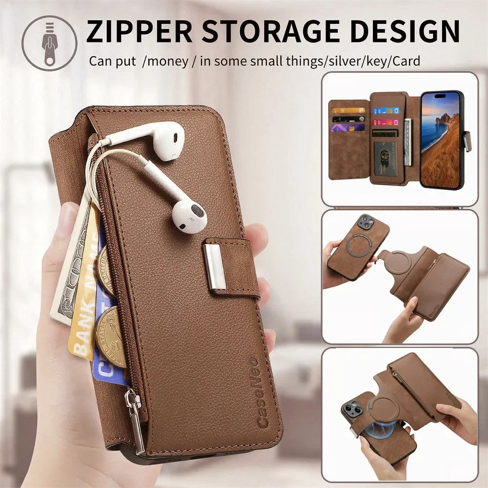 Leather RFID Wallet & Case with Zipper – Fits Honor and Huawei Smartphones