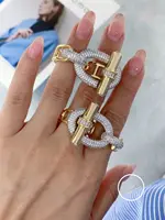 3Pcs 2024 Gold Silver Color Inlaid Cubic Zirconia Metal Cuff Open Bracelet Bangle 18K Plated Men Charm Jewelry Gift 2