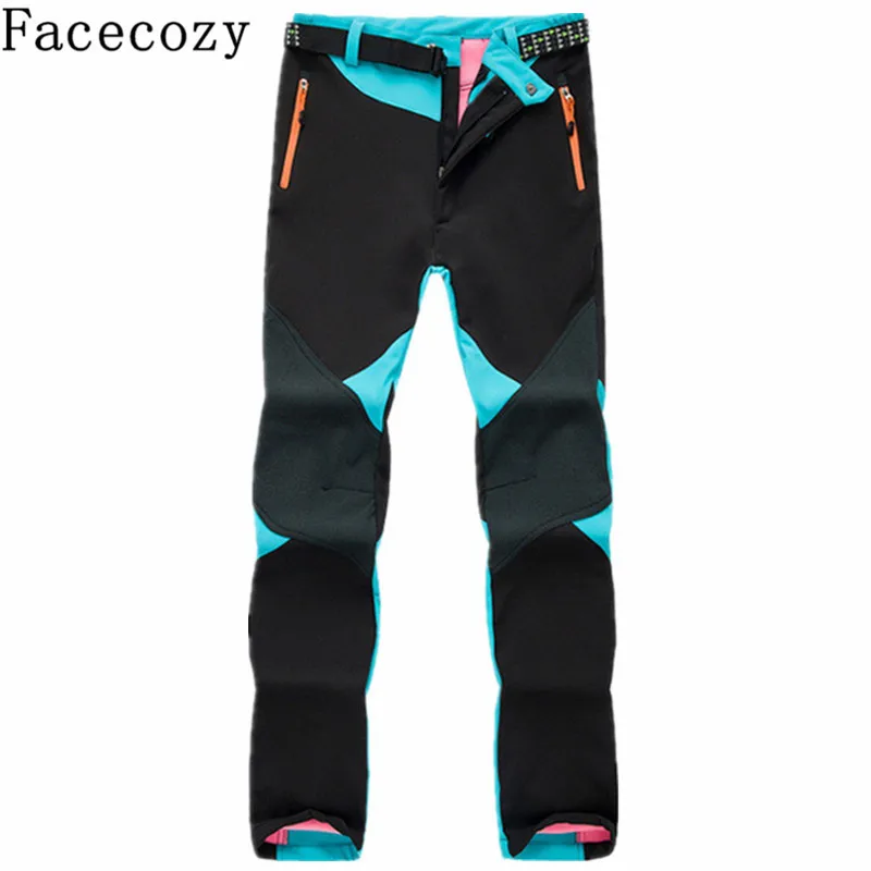 Facecozy Women's Winter Outdoor Patchwork Hiking Softshell Pants Autumn Windproof Inner Fleeces Trekking&Camping Warm Trouser