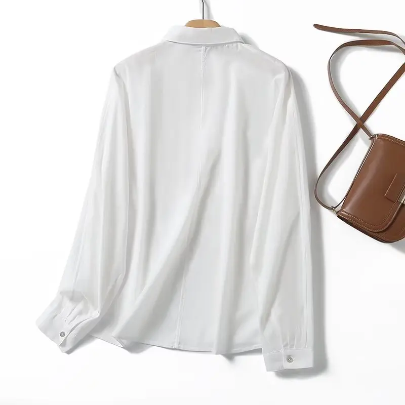 Withered Fashion Women's White Casual Long Sleeve Shirt Ladies Autumn Loose Pocket Shirt Top Blouse Women