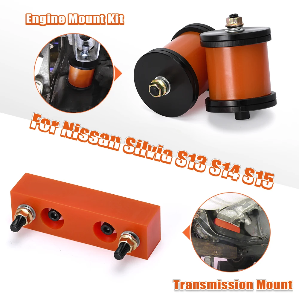 PQY-Polyurethane Engine Transmission Mounts For 89-00 NISSAN S13 S14 180SX 200SX 240SX SR20 KA24