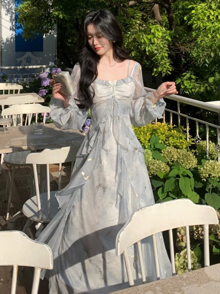 Autumn French Print Fairy Long Dresses for Women Elegant Off Shoulder Ruffles A-Line Birthday Party Dress One Piece Vestidos New 1 Autumn French Print Fairy Long Dresses for Women Elegant Off Shoulder Ruffles A-Line Birthday Party Dress One Piece Vestidos New