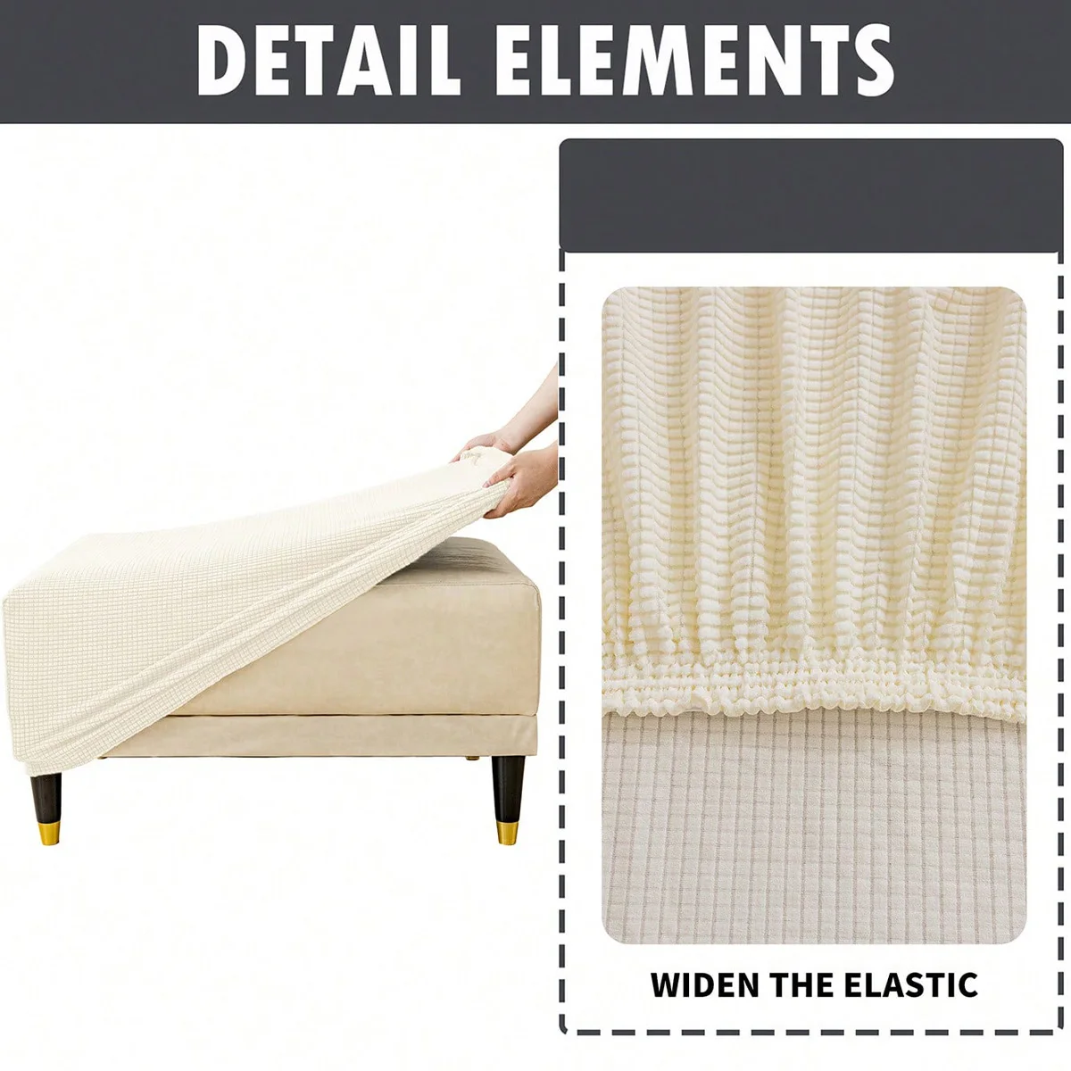 1Pc Elastic Stool Cover, Thickened All-inclusive Square Low Stool Cover, Household Sofa Footrest Stool Cover Furniture Protector 4
