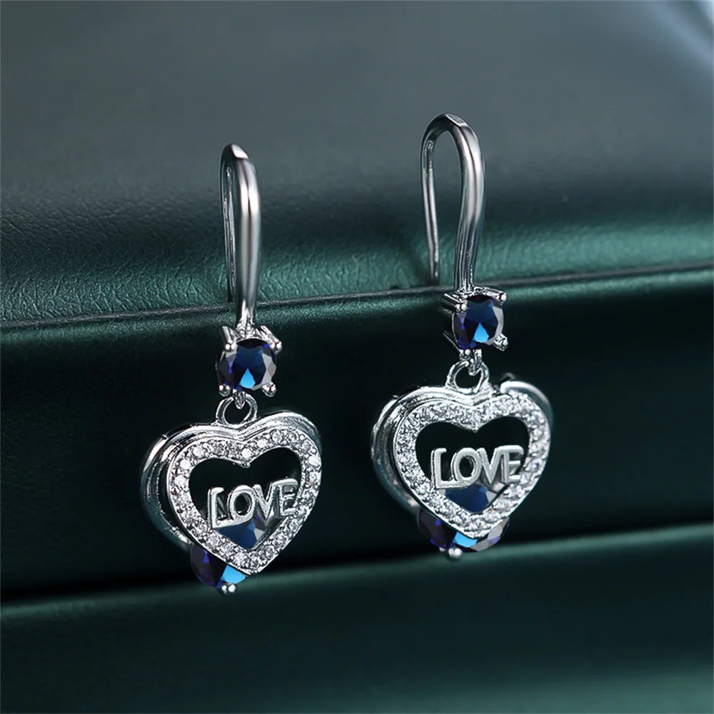 Multicolor Birthstone Love Heart Drop Earrings Blue Crystal Round Stone MOM Earrings For Women Trendy Jewelry Mother's Day Gifts
