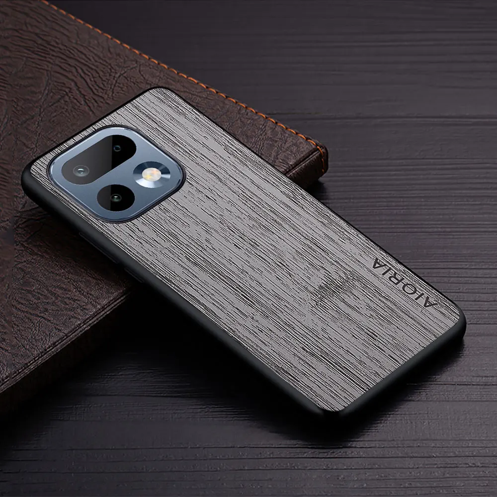 Elegant Straight Wood Grain PU Leather Phone Case