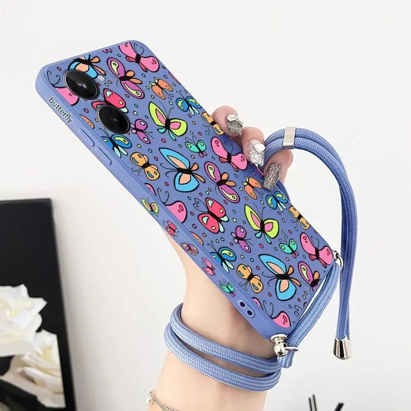 Butterfly Charm Silicone Crossbody Lanyard Phone Case