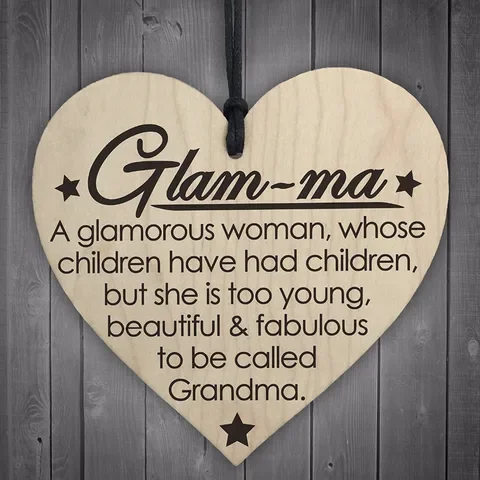 

(Gift for Grandma) Wooden Heart Hanging Sign Grandmother's Day Gift Gard Printing Plaque