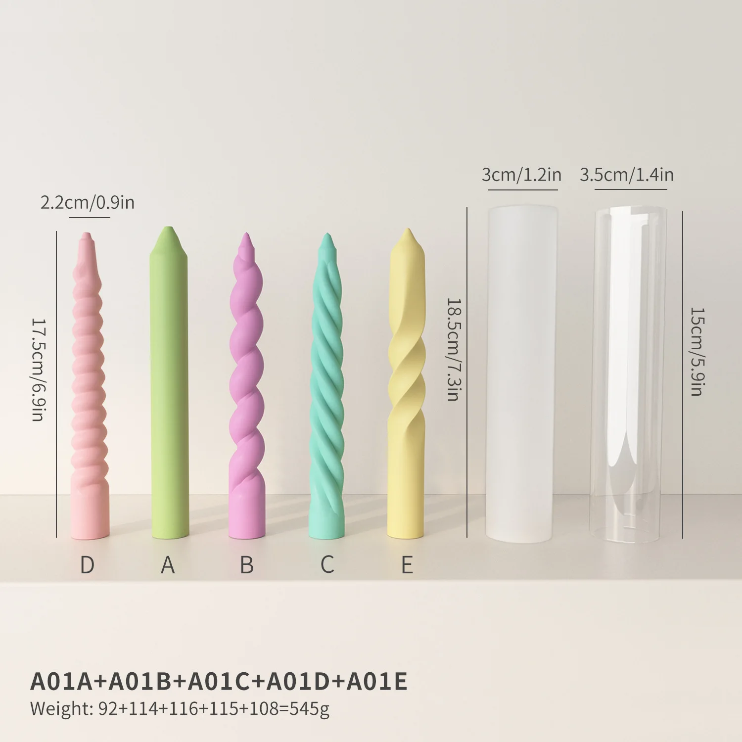Multi Style Screw Long Stemmed Candle Strip Making Set Twist Rotate Resin Soap Silicone Mold Geometry Pole Birthday Party Decor