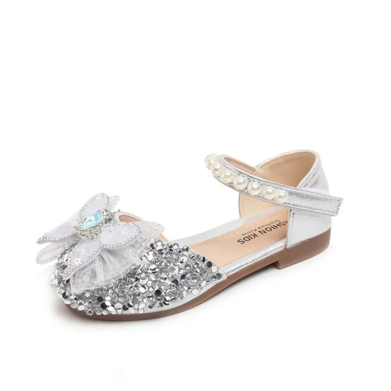 أحذية كاجوال للأطفال من جلد البولي يوريثان، أحذية ربيعية برسومات كرتونية للبنات، مضادة للانزلاق، نعل ناعم، قابلة للتنفس، ذهبي وفضي، مقاس 23-34