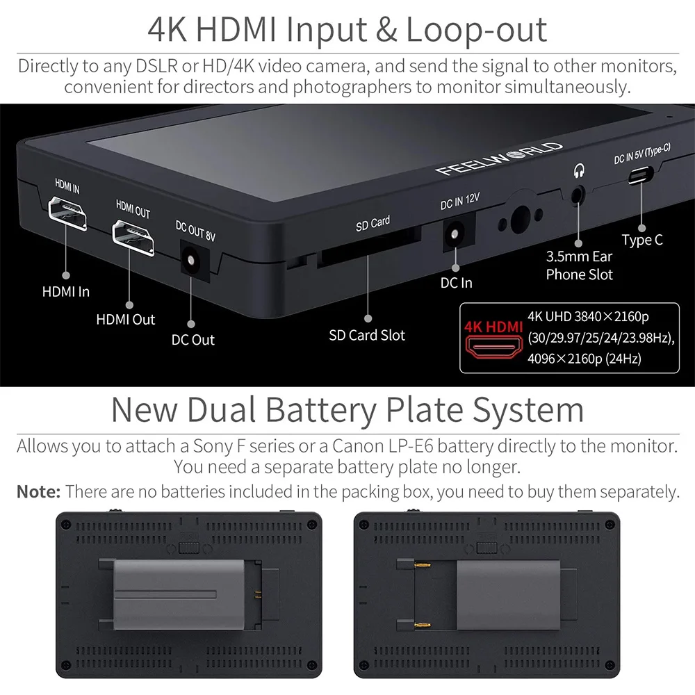 F6 Plus V2 6' On-camera DSLR Field Monitor Touch Screen Monitor with HDR 3D Lut
