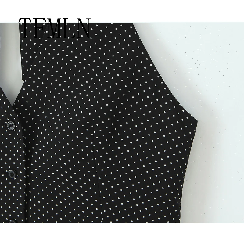 TFMLN Women New Halter Top Summer Female Fashion  Polka Dot Vest Shirt Casual Single Breasted Tops Sexy Backless Top
