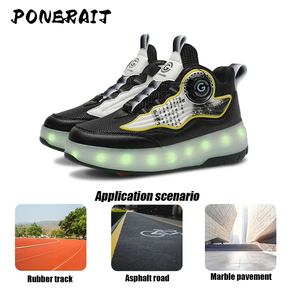 New Parkour With LED Roller Shoes Fashion Men 2-Wheel Retractable Sneakers With Wheels Unisex Roller Skates Casual Shoes