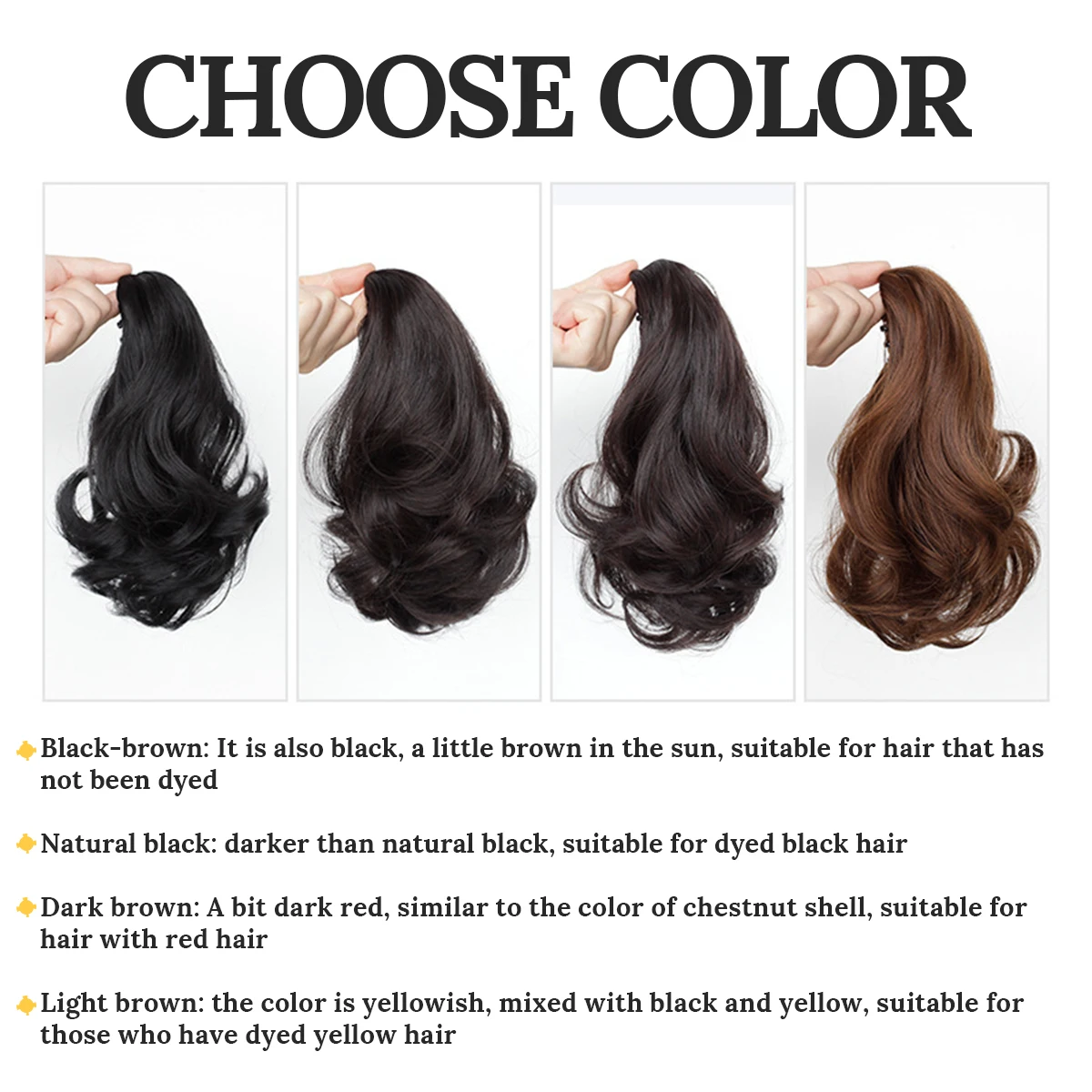 12-inch synthetic clip ponytail wig with wavy fake ponytail short curly hair clamped on a woman's ponytail black