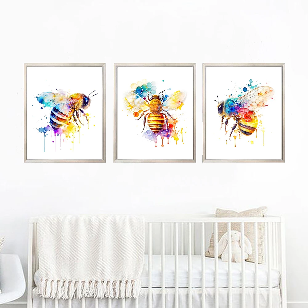 Bumblebee Honeybee Canvas Painting Api Colorate Acquerello Poster Stampa Wall Art Nursery Bambini Soggiorno Decorazione Della Casa