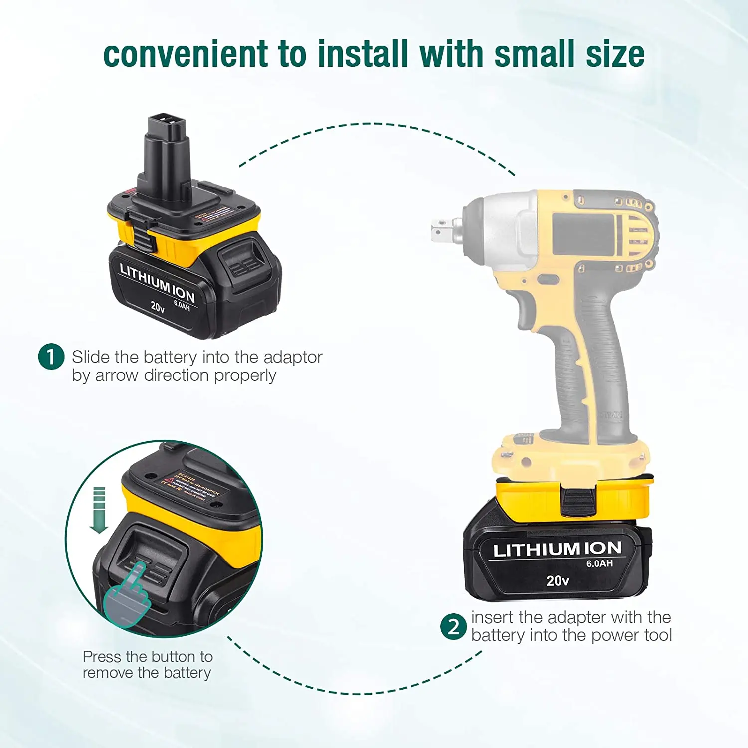 Dca1820 Batterie adapter Konverter für dewalt 18V Werkzeuge 20V max Lithium-Ionen-Batterie Power Bank Funktion USB – Detail 7
