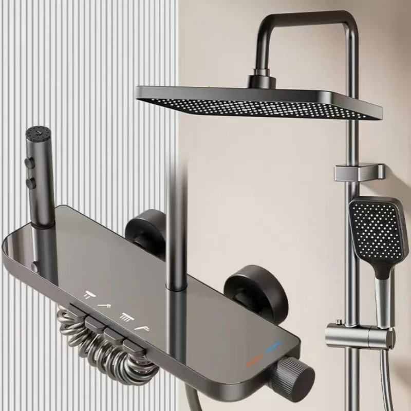 ABS ชุดฝักบัวก๊อกน้ําห้องน้ําโมเดิร์นอาบน้ําชุดระบบอ่างอาบน้ําโรงแรมร้อนเย็นผสมก๊อกน้ําฝักบัวอาบน้ําชุดเต็ม 1