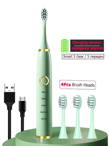 Sonic Electric Toothbrushes for Adults Kids Smart Timer Rechargeable Whitening Toothbrush IPX7 Waterproof 4 Brush Head