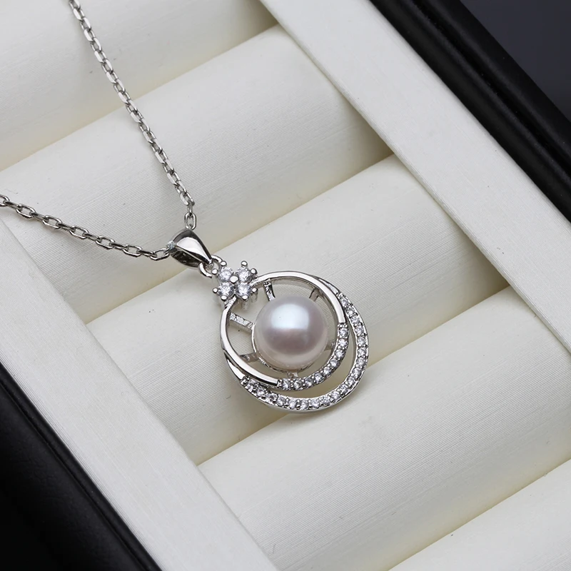 New 925 Silver Pendants For Customers,Trendy White Natural Freshwater Pearl Necklace Anniversary Gift