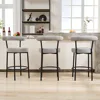 Bar Stools Set of 3, 28 Inches Counter Height Bar Stools with Curved Back, Modern Upholstered Fabric Grey Tall Barstools for 1