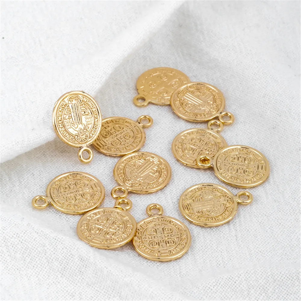 

14k bag gold accessories Gold coin Italian lucky round brand double-sided like vintage pendant 12mm handmade diy