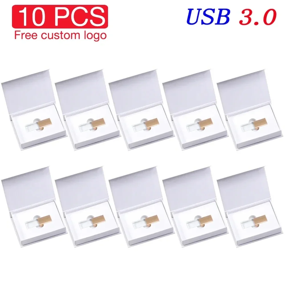 Jaster 10 Peça Lote Cristal Usb 3.0flash Drive 128gb Ouro 64gb Rose Gold Livre Gravado Logotipo Casamento Comemorativo Presente Pen Drive