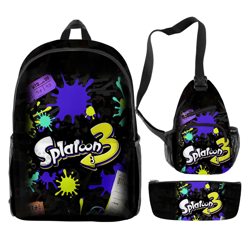 Classic Fashion Funny Splatoon 3 3D Print 3pcs/Set pupil School Bags Trendy Travel Laptop Backpack Chest Bag Pencil Case