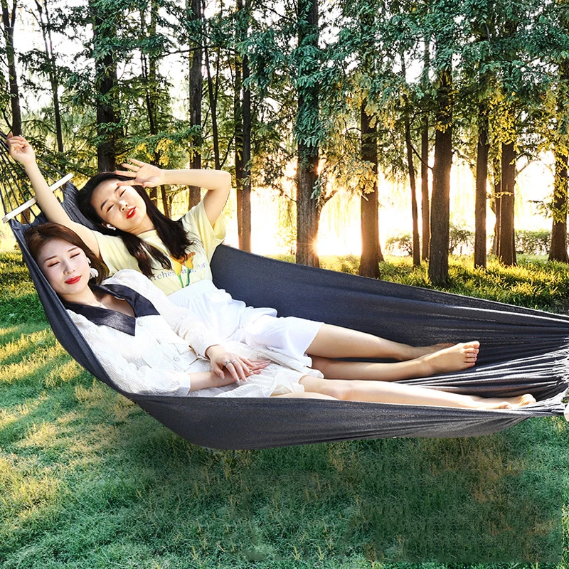 Outdoor Double Hammock with Travel Bag,Portable 2 Person Patio Hammock for Camping,Picnic,Backyard,Foldable and Curved Spreader