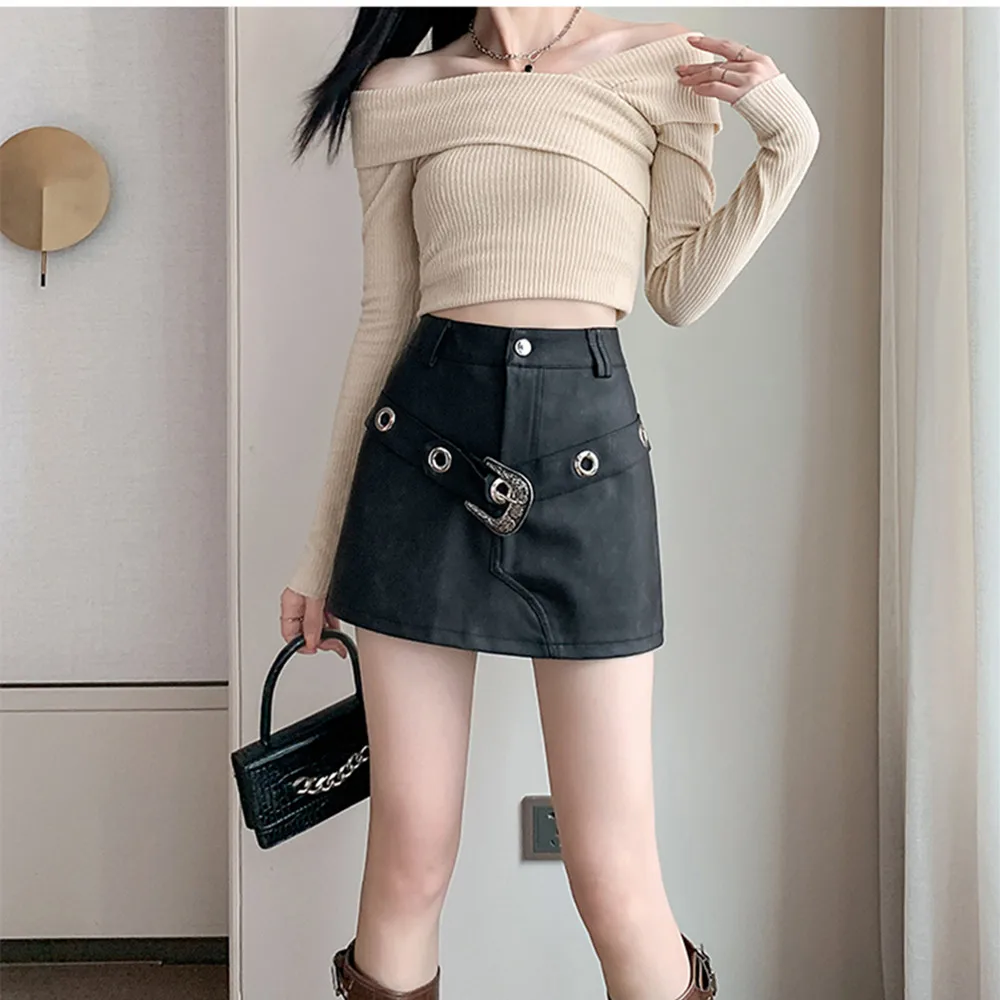 

2023 Autumn PU Leather Skirt Mini Sexy Short Skirts Skirt Elegant Leather Skirts Women Faux Leather Skirt Streetwear winter