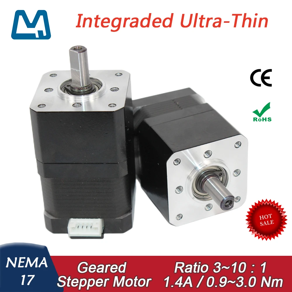 

NEMA 17 Geared Stepper Motor 1.4A Planetary Gearbox Ratio 10:1 Integraded Ultra Thin
