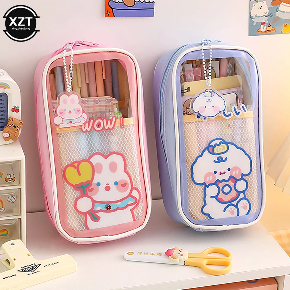 

Waterproof Cute Large Capacity Pencil Case Kawaii Cosmetic Bag Transparant Pen Case School Supplies Stationery Gift