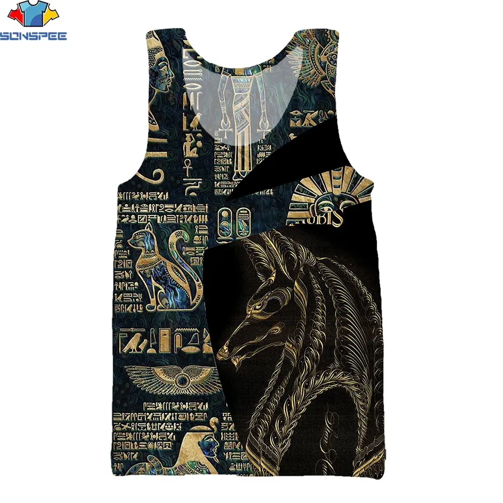 

SONSPEE 3D Print Summer New Vest Hot Sale Egypt Pharaoh Sphinx Trend Harajuku Retro Style Shipping Fitness Outdoor Street Vests