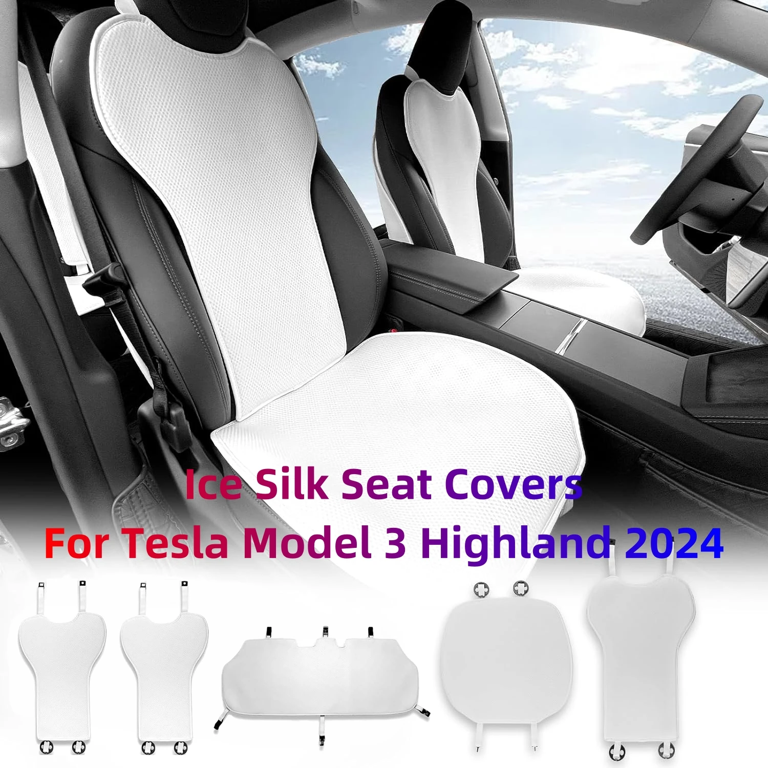 

Чехлы на сиденья из ледяного шелка для Tesla Model 3 2024 Highland, подушка для сиденья из ледяного шелка, подушка для вентиляции автомобиля, подушка для рассеивания тепла