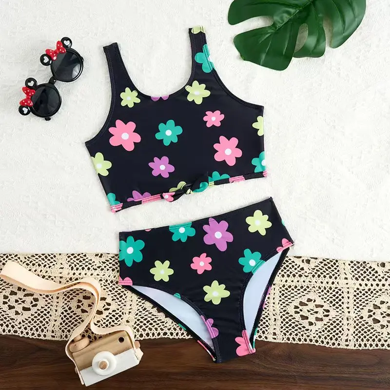 High Waist Bikini 2026 Printed Girls Swimsuit Kids Swimwear Female Children Bathers Bathing Swimming Swim Suit Summer Beachwear