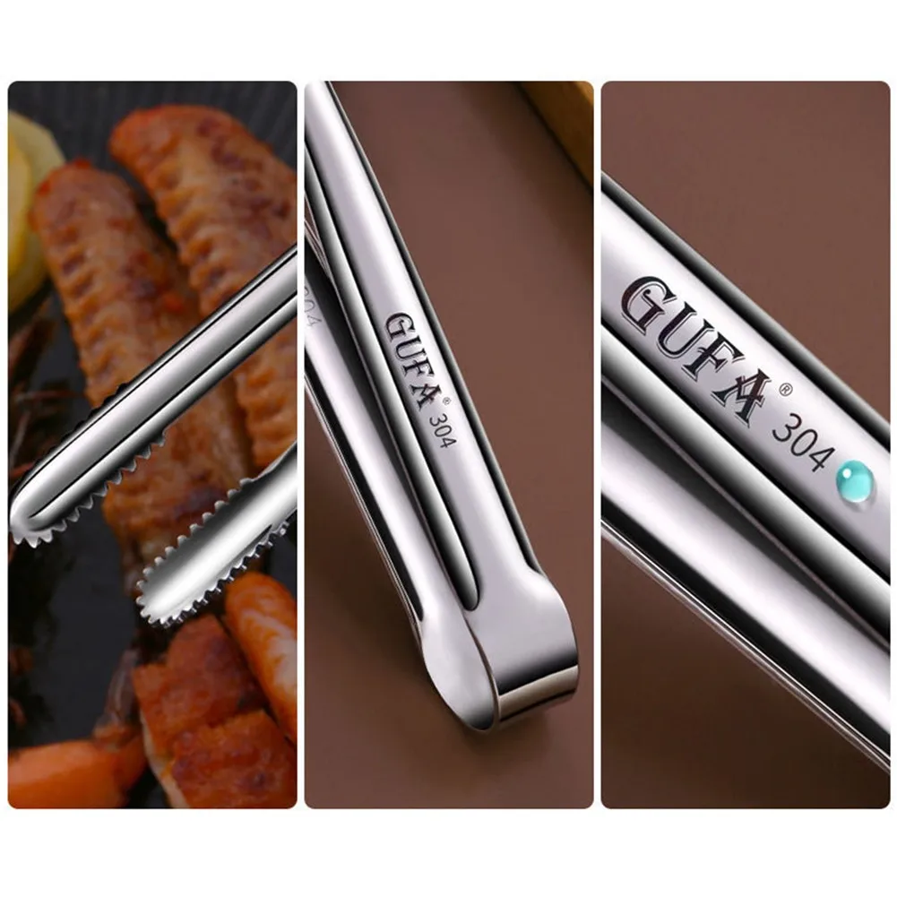 

1pc Kitchen Gadgets Barbecue Tongs Stainless Steel Food Tongs Steak Bread Clip BBQ Grilling Tweezers Restaurant Cooking Tools
