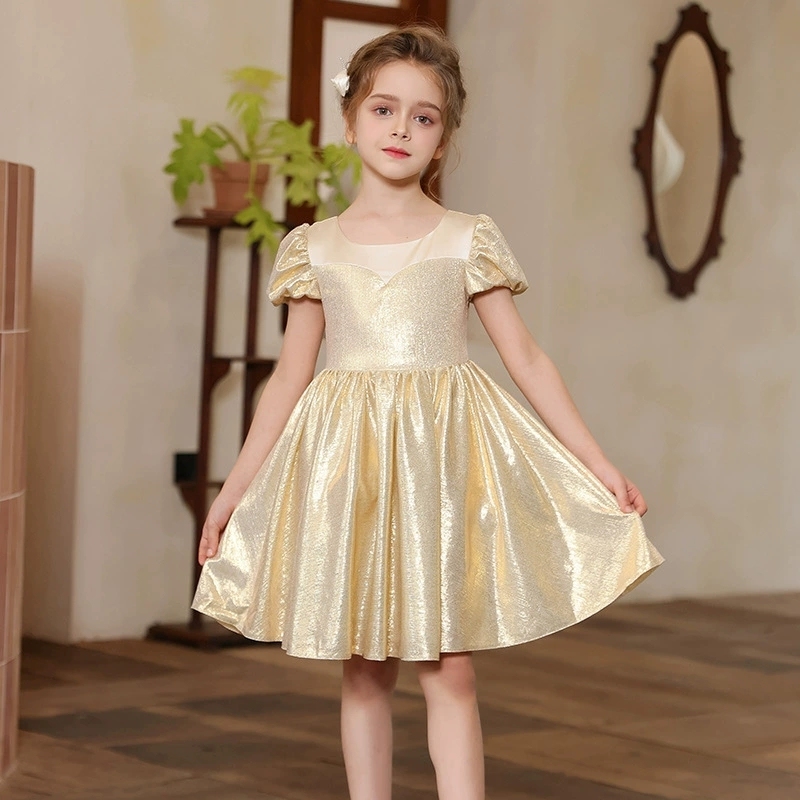Teen Girls Champagne Golden Evening Party Dress Princess Kids Wedding Dress Little Fairy Children Formal Gown Photograph Wear