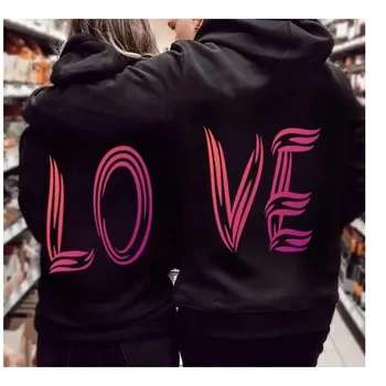 Printed Love Couple Sweatshirt Lover Hoodie for Both Men/ Women Autumn Long-sleeved Hoodie for Women Couple Matching Streetwear
