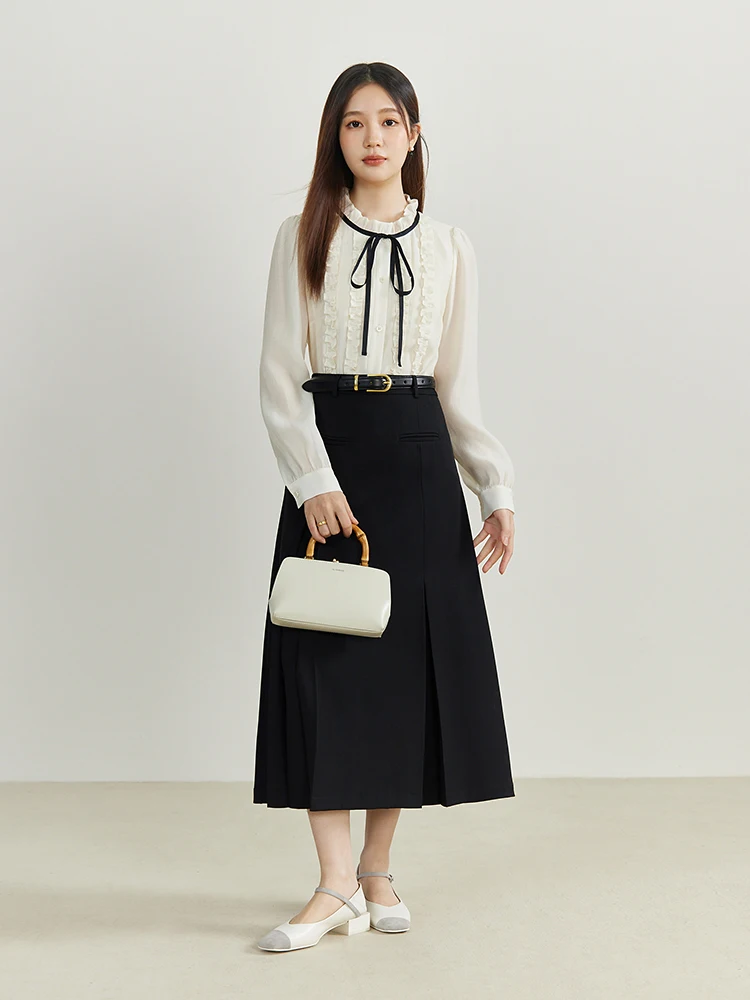 DUSHU Retro Texture Small Shirt 2024 Spring New Palace Style Shirt Tops White Women Tops Casual Loose 24DS81243 dushu elegant high waist black umbrella skirt back elastic waist design female 2024 new long a line temperament skirts 24ds81278