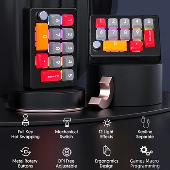 13 Key Wired Macro Programmable Mini Gaming Keyboard Hot Swappable 12RGB Lighting Effects Gaming Mechanical Keyboard with Knobs 2