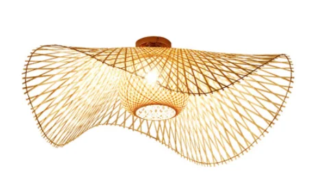 Chinese Style Bamboo Woven Wicker Pendant Lights Natural Rattan Shade Cap Hanging Lamp Restaurant Hotel Bedroom Lighting Fixture A