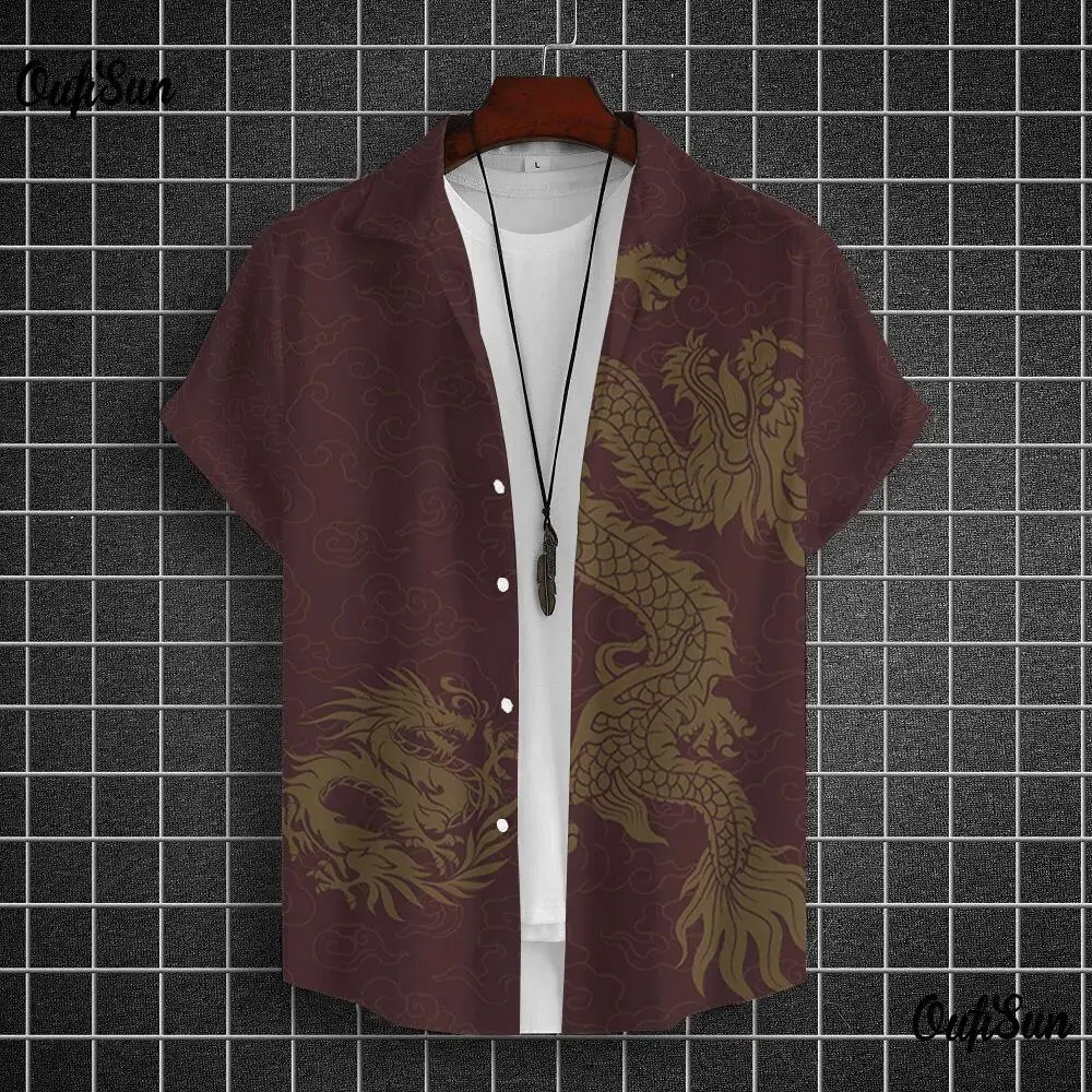 Men's Shirt Year Of The Dragon Totem 3D Printed Short Sleeve Large Size Loose Top Happy New Summer Sty casual short sleeved shirt short sleeved shirt