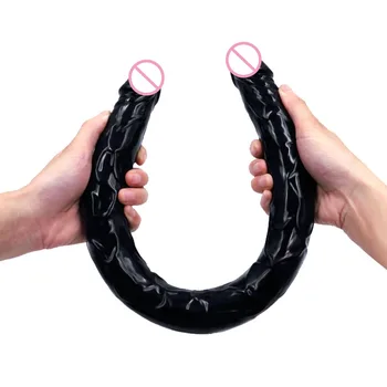 Huge Realistic U Shape Double Dildo Flexible Soft Jelly Vagina Anal Women Gay Lesbian Double Ended  Artificial Penis Sex Toys 6
