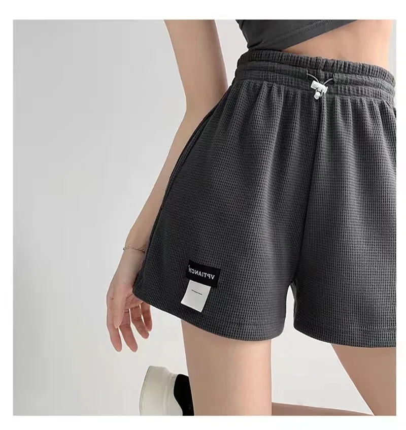 

Casual Summer Women Shorts Knitted Waffle High Waisted Wide Leg Harajuku Biker Shorts Pants Pantalones Cortos De Mujer
