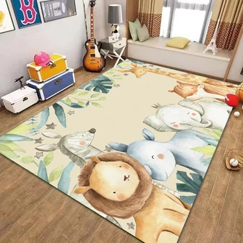 Cartoon Animal Home Crystal Velvet Carpet Children's Room Non-Slip Floor Mat Living Room Bedroom Decoration Absorbent Area Rug