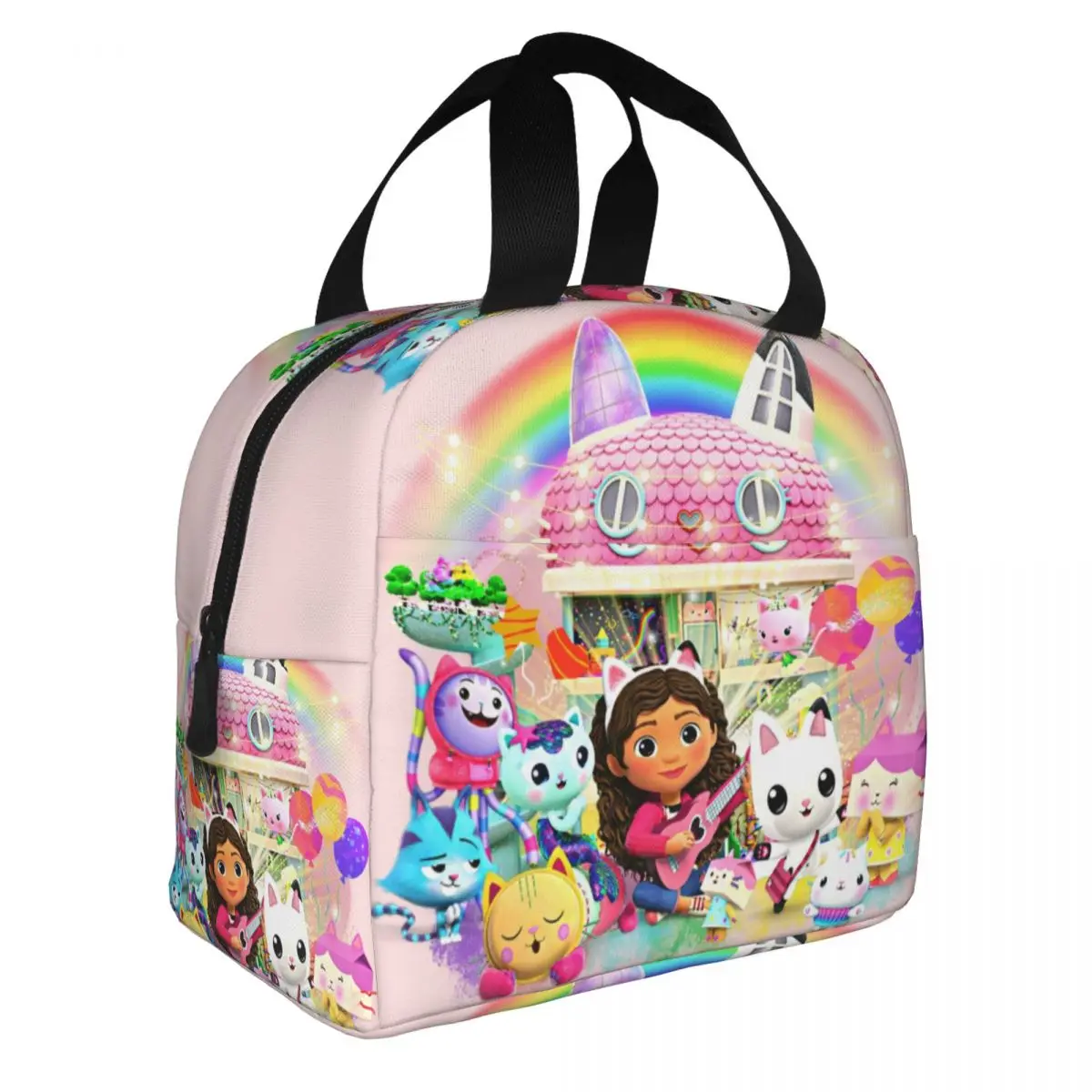Custom Animated Anime Movies Gabbys Dollhouse Portable Lunch Boxes Women Multifunction Cooler Thermal Food Insulated Lunch Bag 2