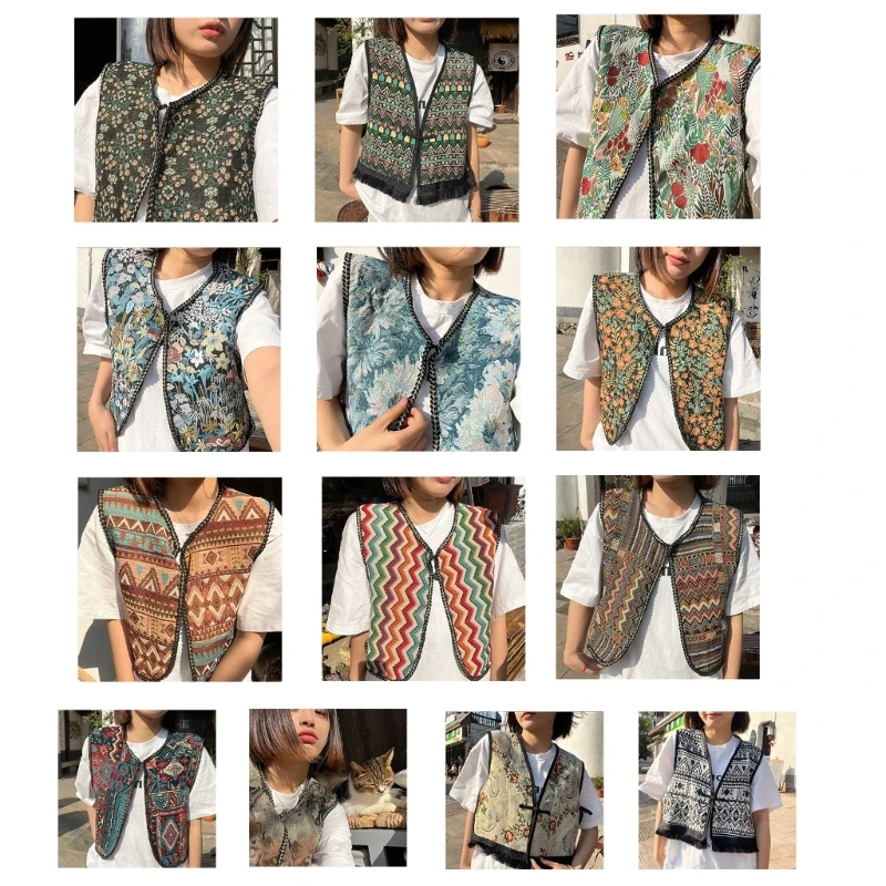 Vintage Flower Embroidery Vest Jackets Women Fashion Summer V Neck Cardigan Shirts Loose Vest Female Tops Dropship summer 2021 women casual button v neck tank tops vest solid sleeveless t shirts ladies fashion cotton pullover tops