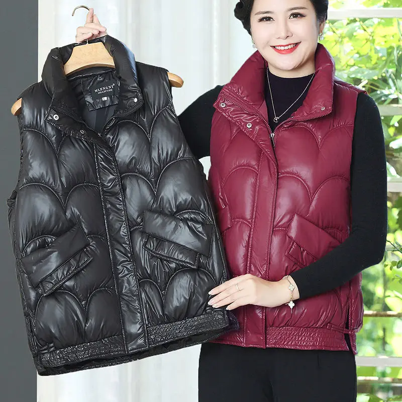 Autumn Winter Women Parkas Coats Vests Stand Collar Warm Versatile Thicken Clothing Casual Zipper Cardigan Sleeveless Jackets