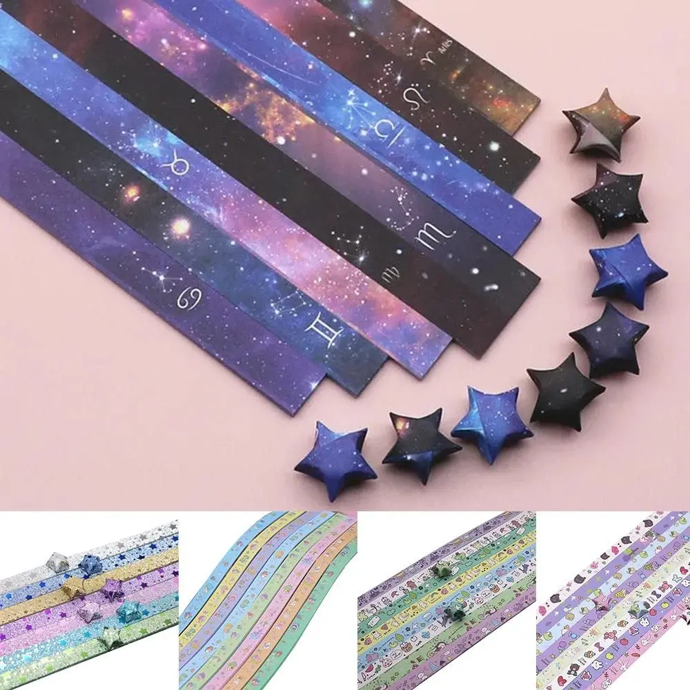 Colorful Double-Sided Origami Star Paper with Cute Patterns for Lucky Star Decorations