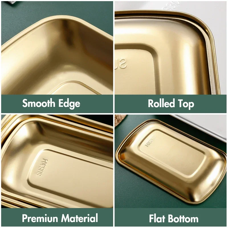3-Piece 18/8 Stainless Steel Square Trays Fruit Snack Serving Tray Dish Plate Cosmetics Jewelry Organizer Storage Tray