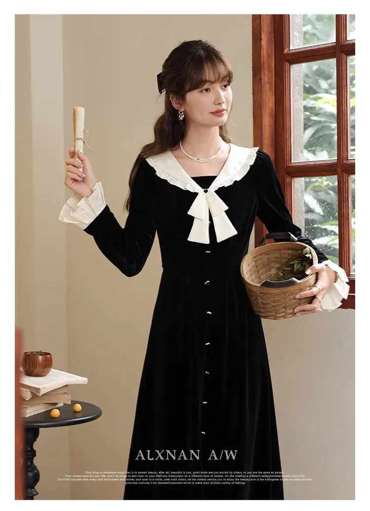 

French Gentle Style Dress Female Autumn Niche Design Long Sleeved Skirt Korean Dress Casual Harajuku Temperament Dress
