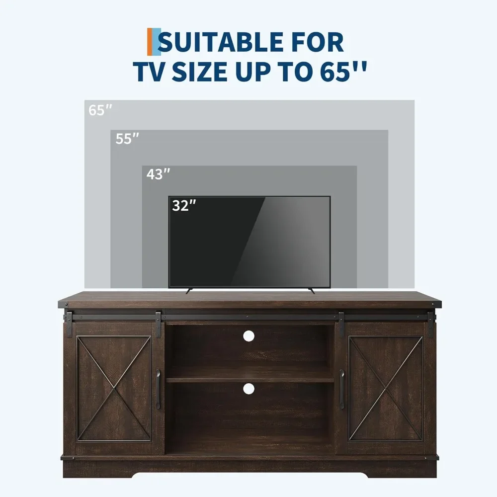 New2025-Farmhouse TV Stand and Entertainment Center for TV Up to 65 Inches with Sliding Barn Doors and Adjustable Shelf, Tv Medi